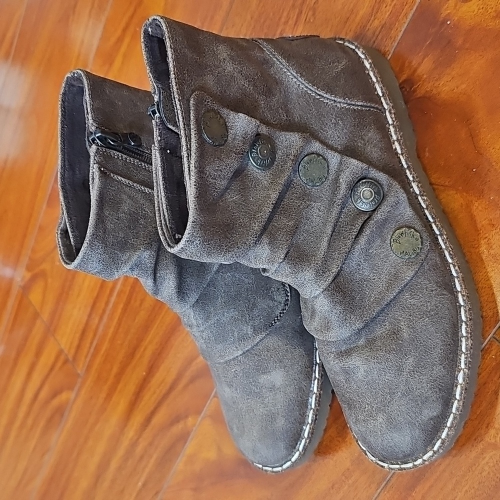 Blowfish Malibu Ankle Boots Faux Vegan Leather Brown Women’s Sz 6